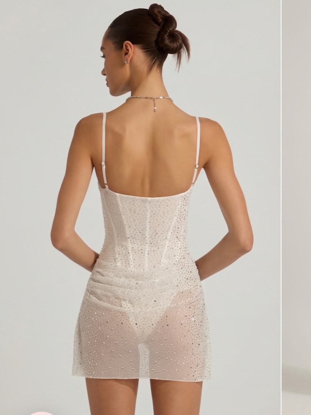 Oh Polly Cream Embellished Strappy Mini Dress - Picture 2 of 7